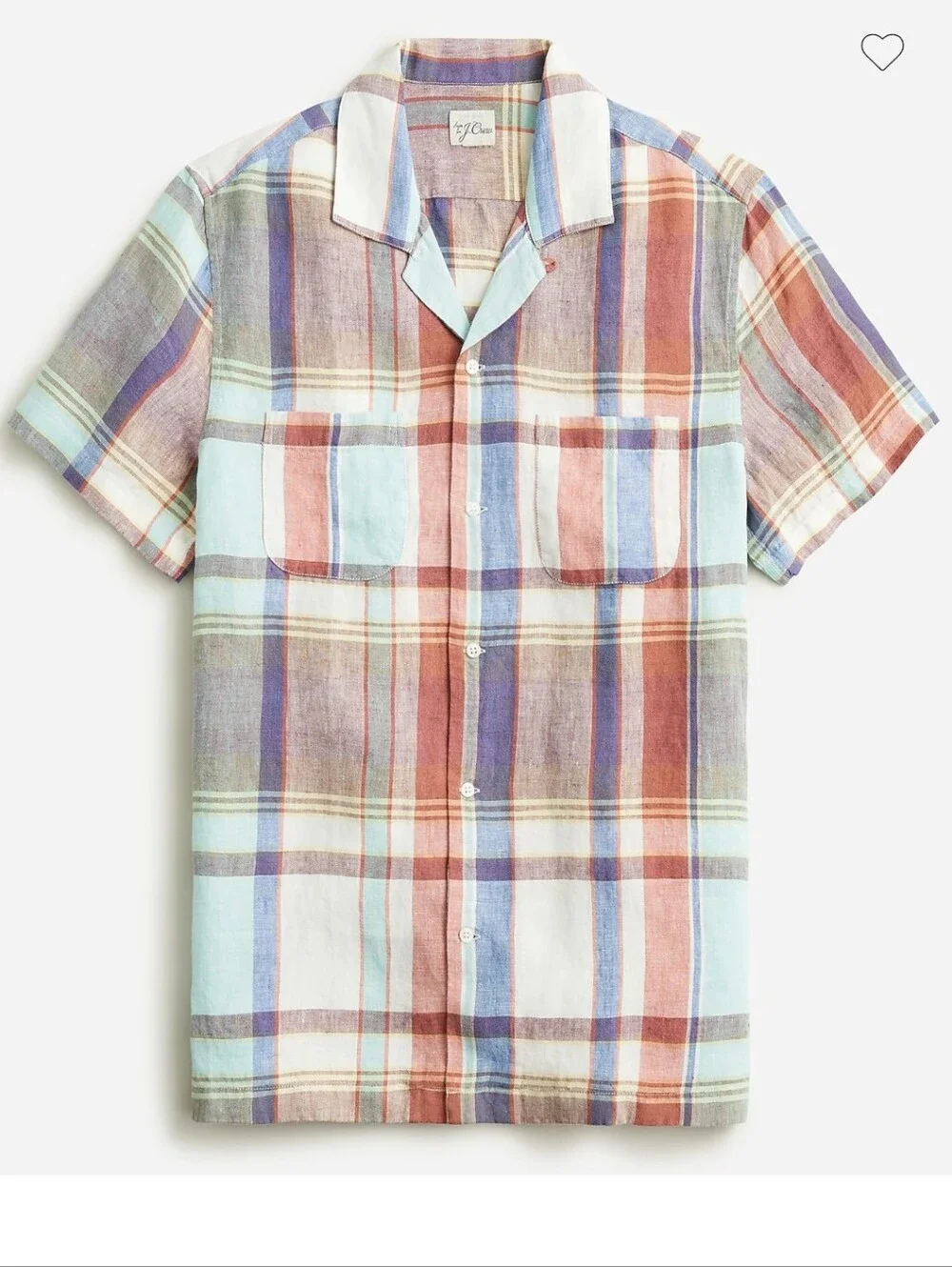 J. Crew Irish Linen Short-Sleeve Plaid Camp Shirt Baird McNutt L